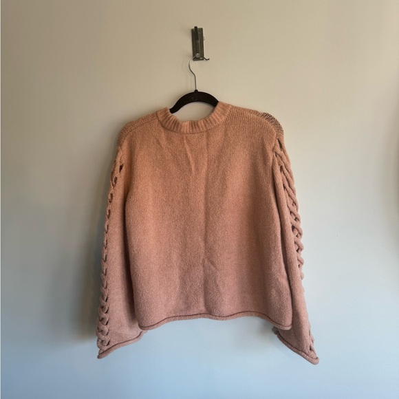 Coco+carmen acrylic blend blush pink side tie bell sleeve crew sweater… - Picture 7 of 7